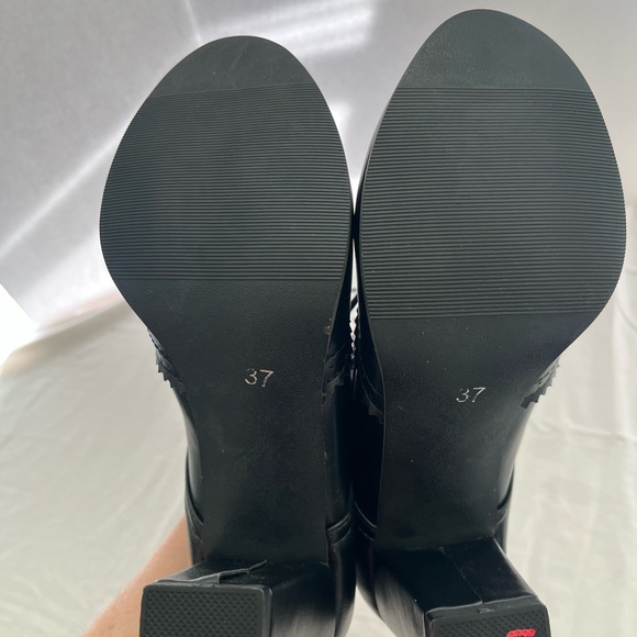 Women's Black Stacked Heel Lace-Up Brogue Oxford Shoes Size 37 New without Box - Picture 7 of 9